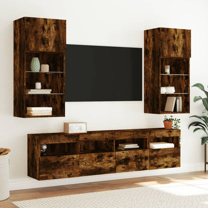 TV Wall Cabinets with LED Lights 2 pcs Smoked Oak 40x30x40 cm