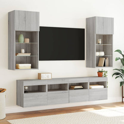 TV Wall Cabinets with LED Lights 2 pcs Grey Sonoma 40x30x40 cm