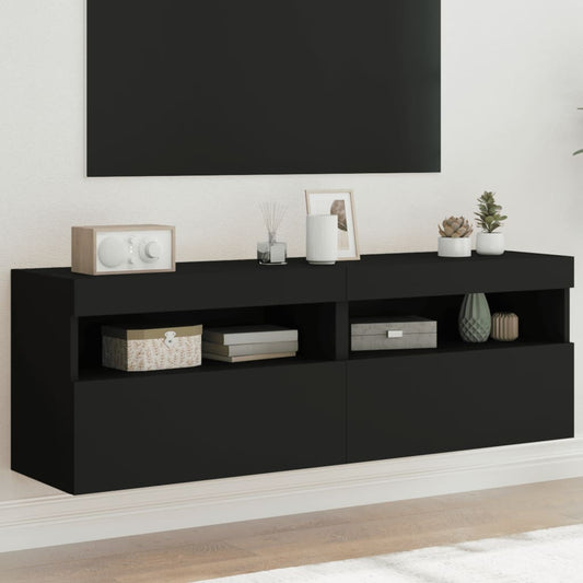 TV Wall Cabinets with LED Lights 2 pcs Black 60x30x40 cm