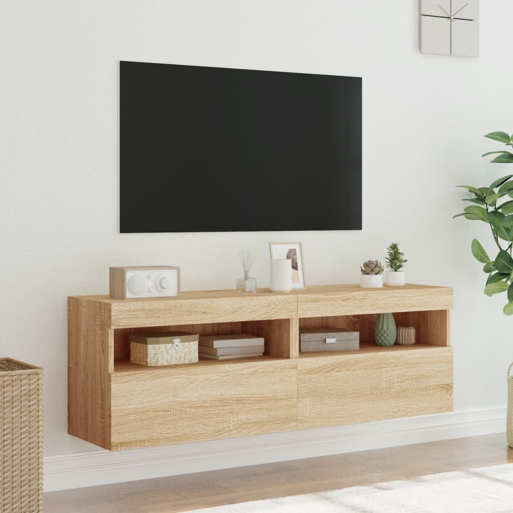 TV Wall Cabinets with LED Lights 2 pcs Sonoma Oak 60x30x40 cm