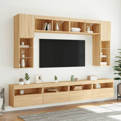 TV Wall Cabinets with LED Lights 2 pcs Sonoma Oak 60x30x40 cm