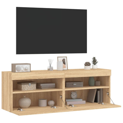 TV Wall Cabinets with LED Lights 2 pcs Sonoma Oak 60x30x40 cm