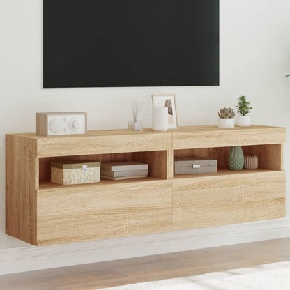 TV Wall Cabinets with LED Lights 2 pcs Sonoma Oak 60x30x40 cm