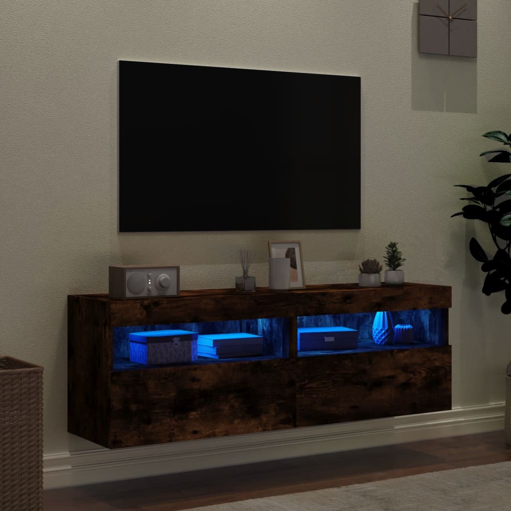 TV Wall Cabinets with LED Lights 2 pcs Smoked Oak 60x30x40 cm