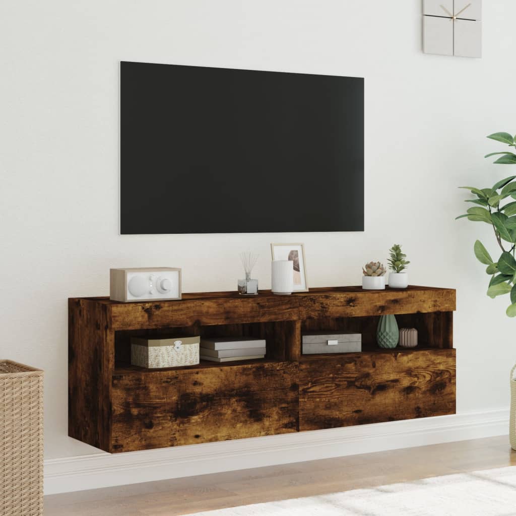 TV Wall Cabinets with LED Lights 2 pcs Smoked Oak 60x30x40 cm