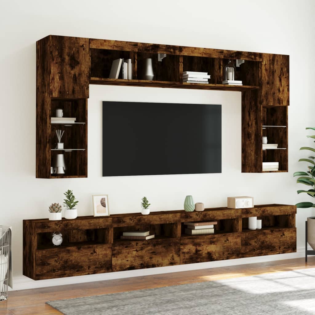 TV Wall Cabinets with LED Lights 2 pcs Smoked Oak 60x30x40 cm