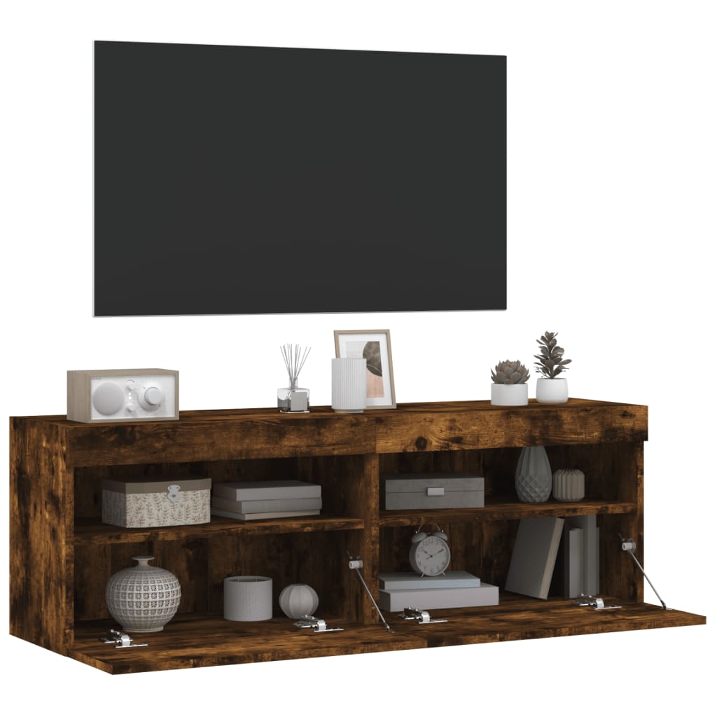 TV Wall Cabinets with LED Lights 2 pcs Smoked Oak 60x30x40 cm