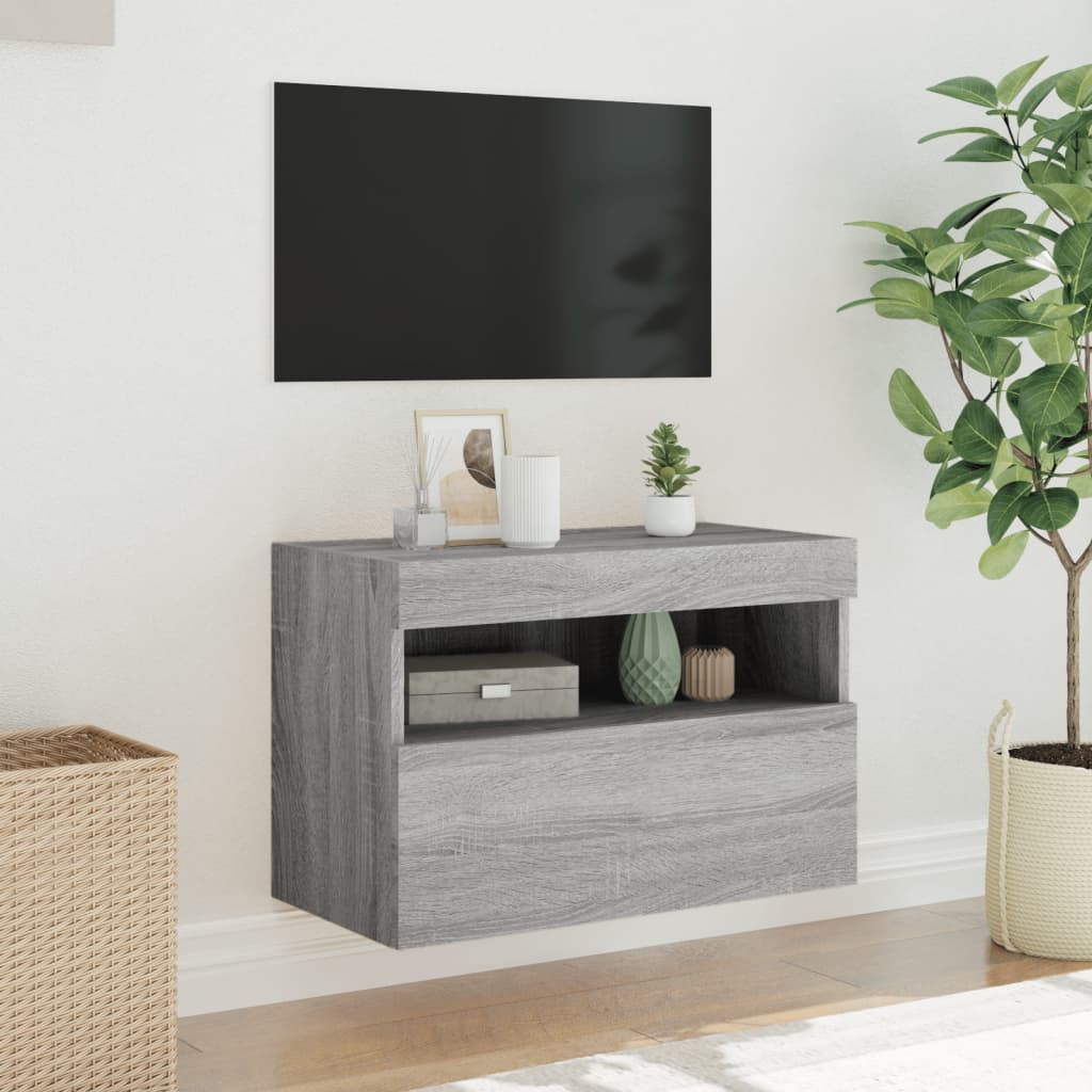 TV Wall Cabinet with LED Lights Grey Sonoma 60x30x40 cm