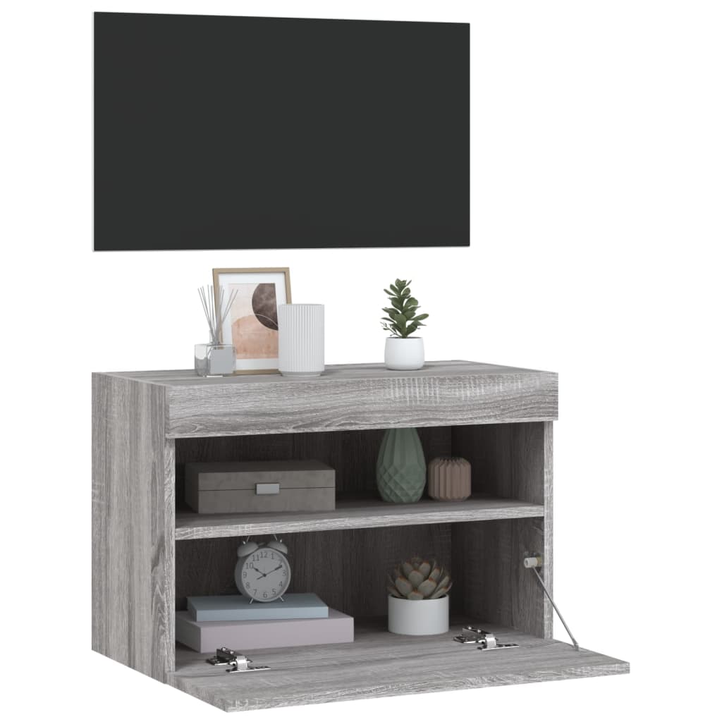 TV Wall Cabinet with LED Lights Grey Sonoma 60x30x40 cm