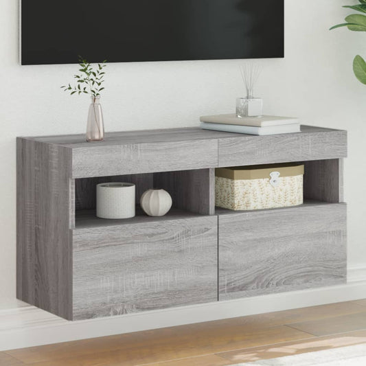 TV Wall Cabinet with LED Lights Grey Sonoma 80x30x40 cm