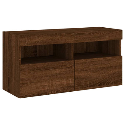 TV Wall Cabinet with LED Lights Brown Oak 80x30x40 cm