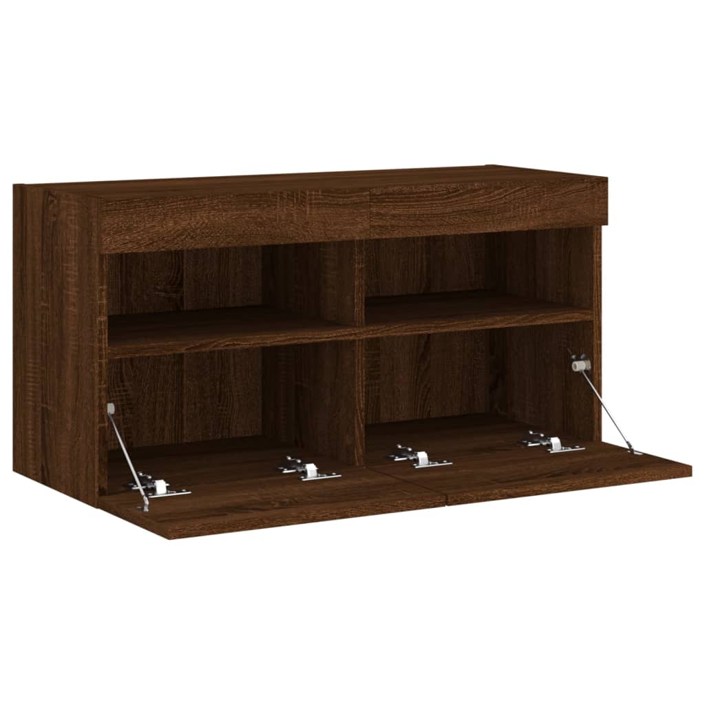 TV Wall Cabinet with LED Lights Brown Oak 80x30x40 cm