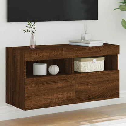 TV Wall Cabinet with LED Lights Brown Oak 80x30x40 cm