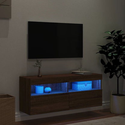 TV Wall Cabinet with LED Lights Brown Oak 100x30x40 cm