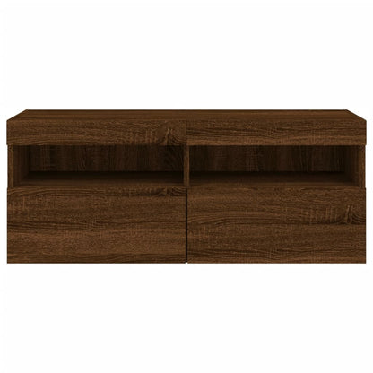 TV Wall Cabinet with LED Lights Brown Oak 100x30x40 cm