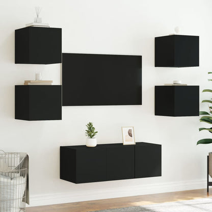 TV Wall Cabinet with LED Lights Black 30.5x35x30 cm