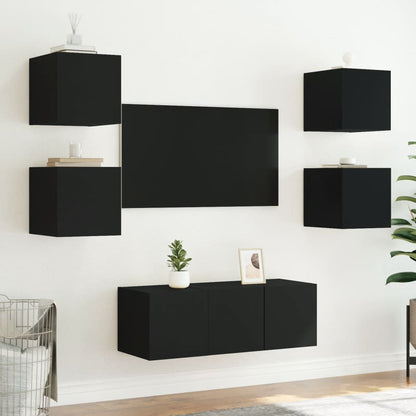 TV Wall Cabinets with LED Lights 2 pcs Black 30.5x35x30 cm