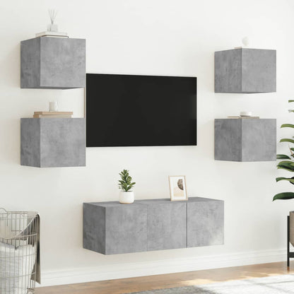 TV Wall Cabinets with LED Lights 2 pcs Concrete Grey 30.5x35x30 cm