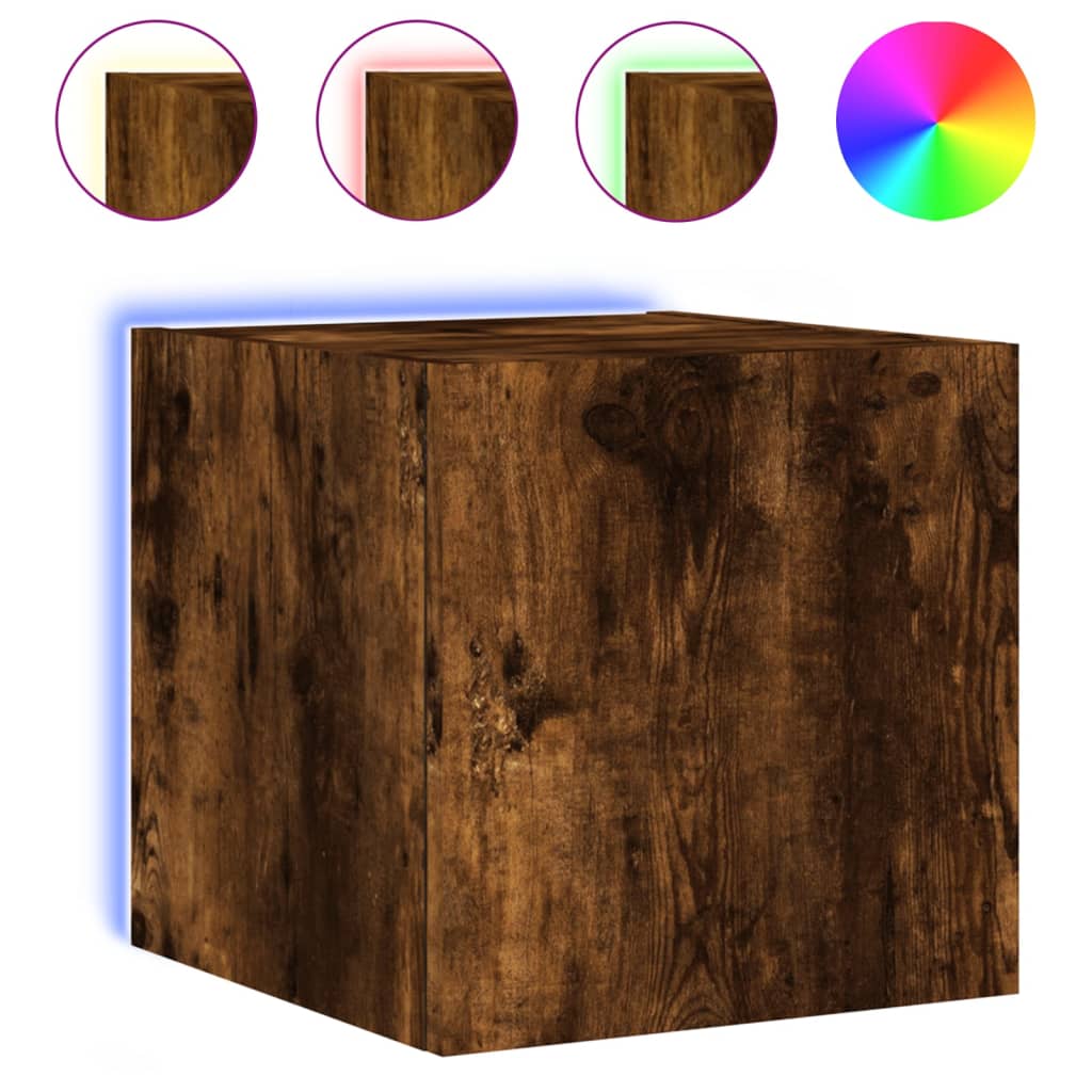 TV Wall Cabinets with LED Lights 2 pcs Smoked Oak 30.5x35x30 cm