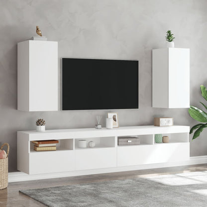 TV Wall Cabinet with LED Lights White 30.5x35x70 cm