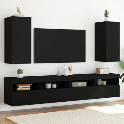 TV Wall Cabinets with LED Lights 2 pcs Black 30.5x35x70 cm