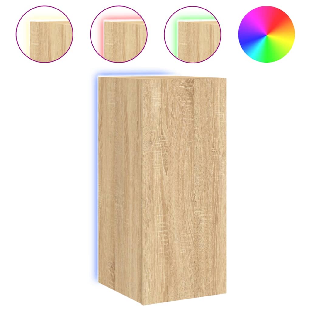 TV Wall Cabinets with LED Lights 2 pcs Sonoma Oak 30.5x35x70 cm