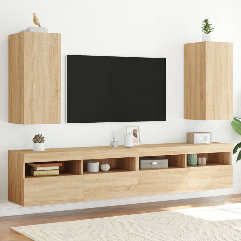 TV Wall Cabinets with LED Lights 2 pcs Sonoma Oak 30.5x35x70 cm