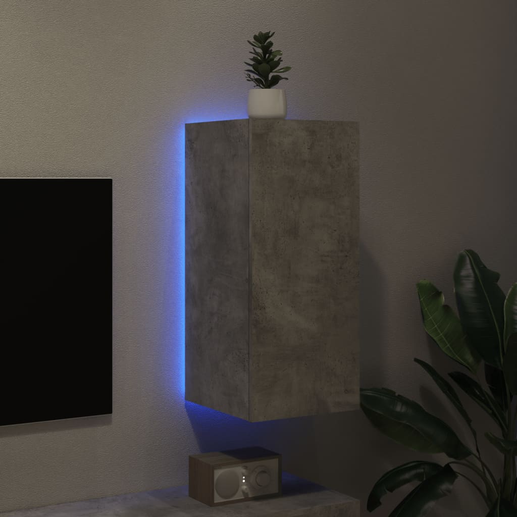 TV Wall Cabinet with LED Lights Concrete Grey 30.5x35x70 cm