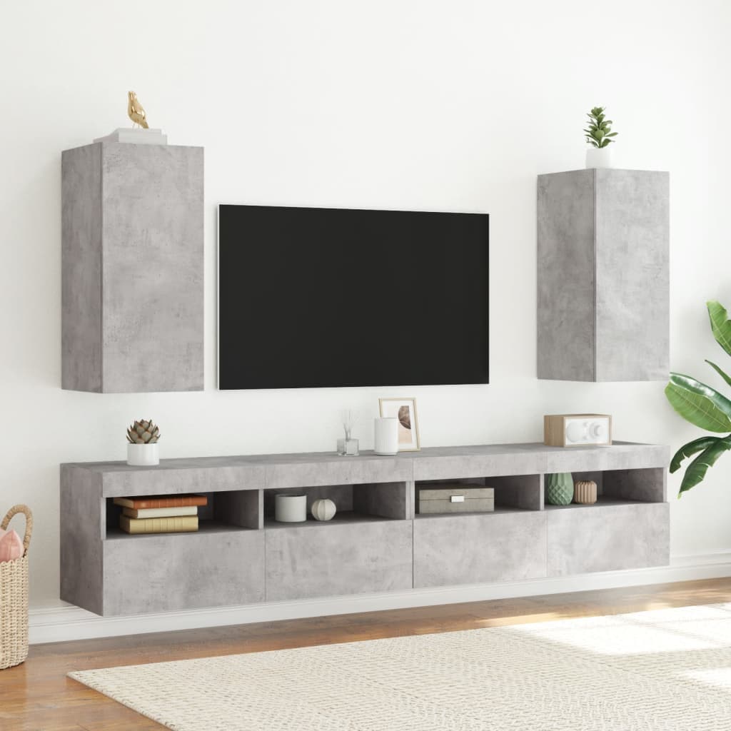 TV Wall Cabinet with LED Lights Concrete Grey 30.5x35x70 cm