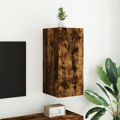 TV Wall Cabinet with LED Lights Smoked Oak 30.5x35x70 cm