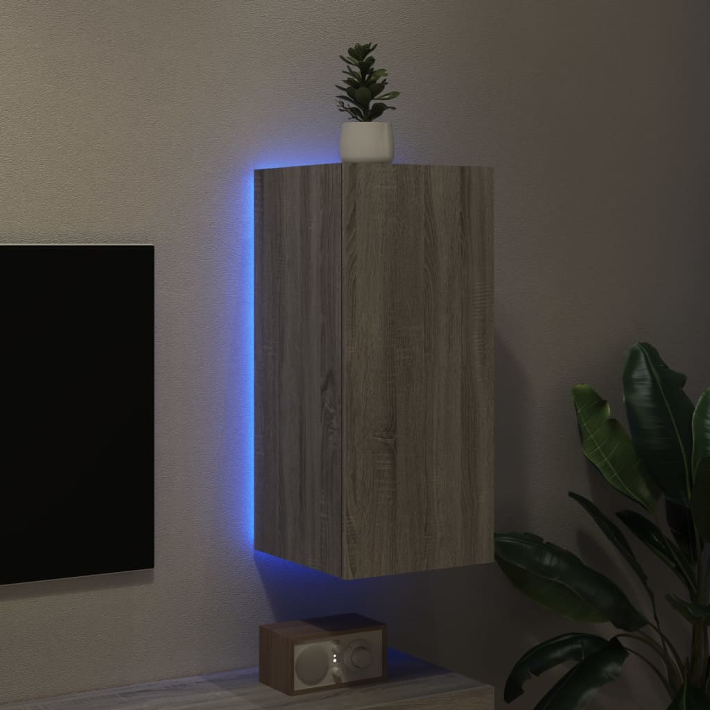 TV Wall Cabinet with LED Lights Grey Sonoma 30.5x35x70 cm