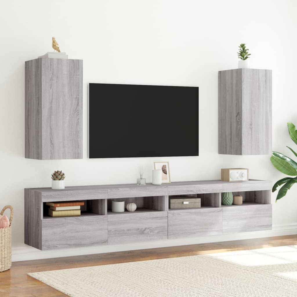 TV Wall Cabinet with LED Lights Grey Sonoma 30.5x35x70 cm