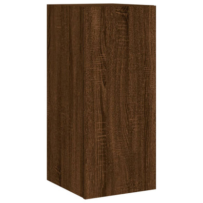 TV Wall Cabinet with LED Lights Brown Oak 30.5x35x70 cm