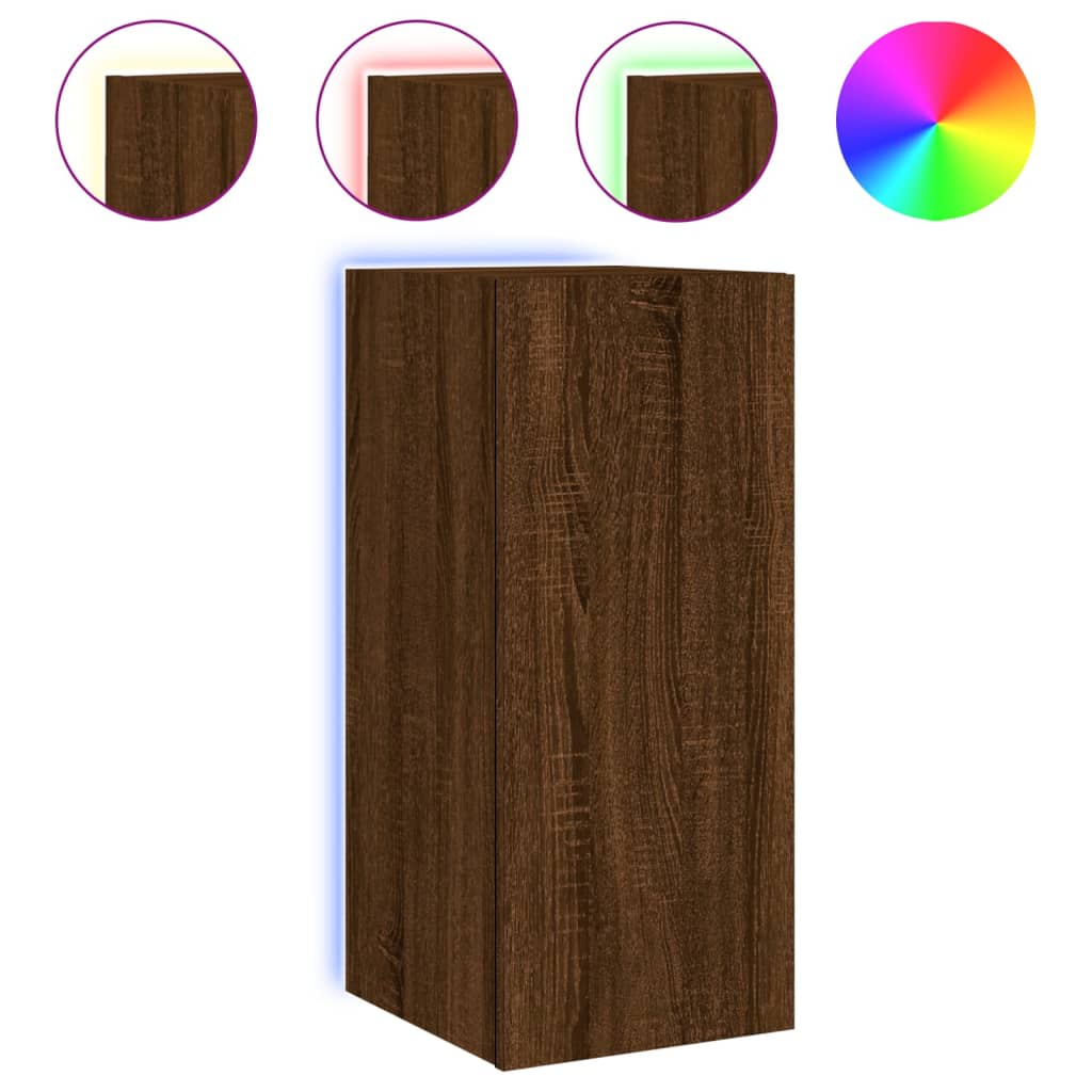 TV Wall Cabinets with LED Lights 2 pcs Brown Oak 30.5x35x70 cm