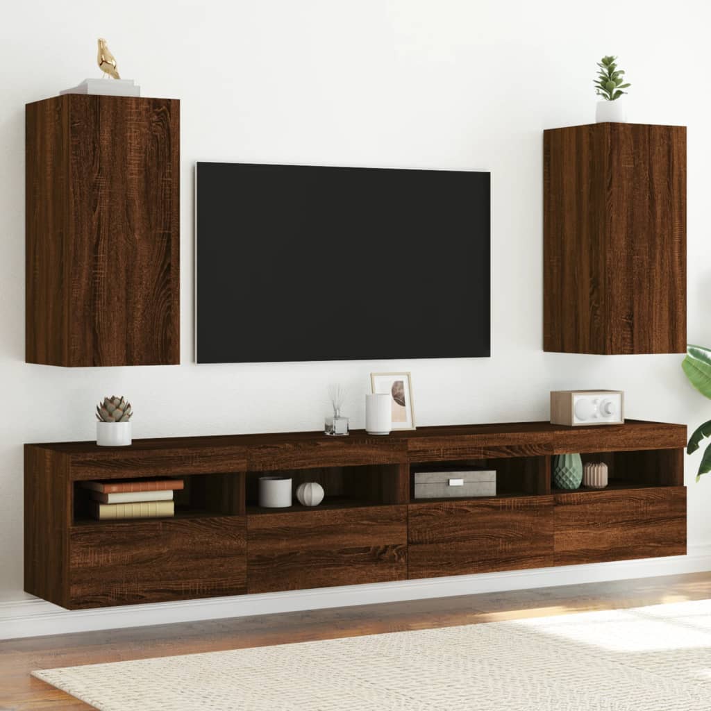 TV Wall Cabinets with LED Lights 2 pcs Brown Oak 30.5x35x70 cm