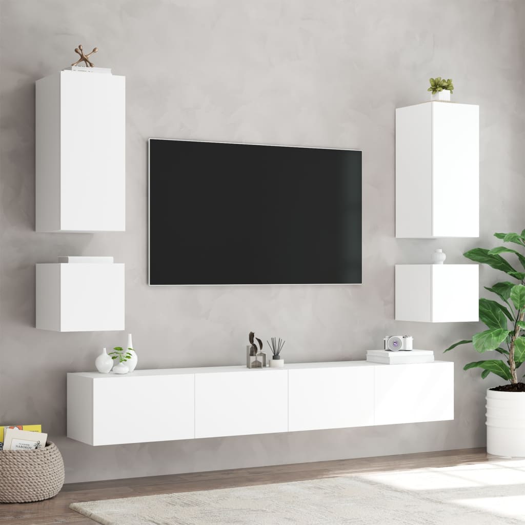 TV Wall Cabinet with LED Lights White 40.5x35x40 cm