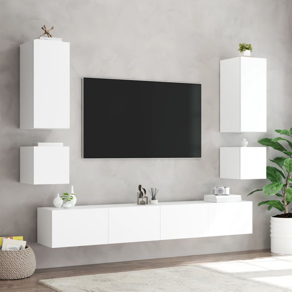 TV Wall Cabinets with LED Lights 2 pcs White 40.5x35x40 cm