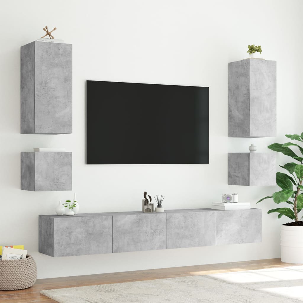 TV Wall Cabinet with LED Lights Concrete Grey 40.5x35x40 cm