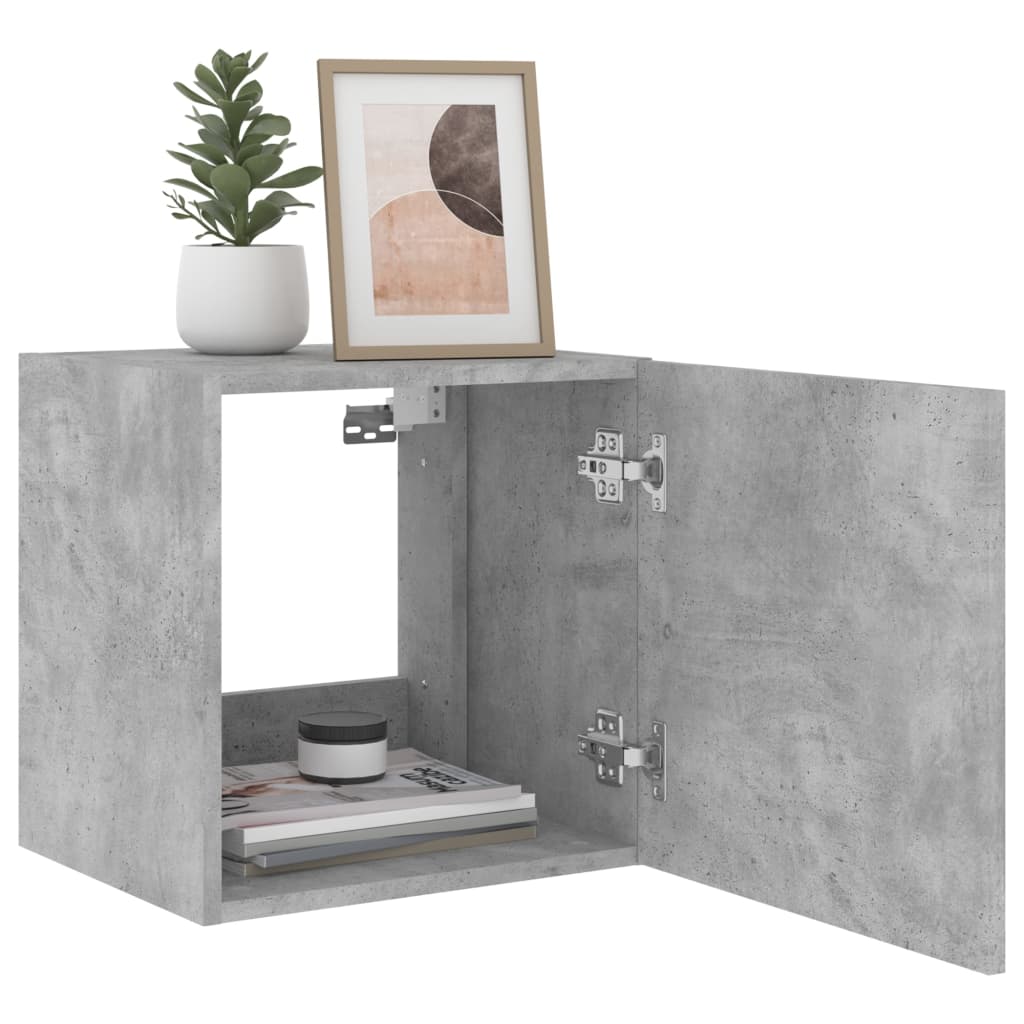 TV Wall Cabinet with LED Lights Concrete Grey 40.5x35x40 cm