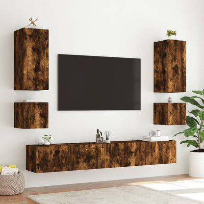 TV Wall Cabinet with LED Lights Smoked Oak 40.5x35x40 cm