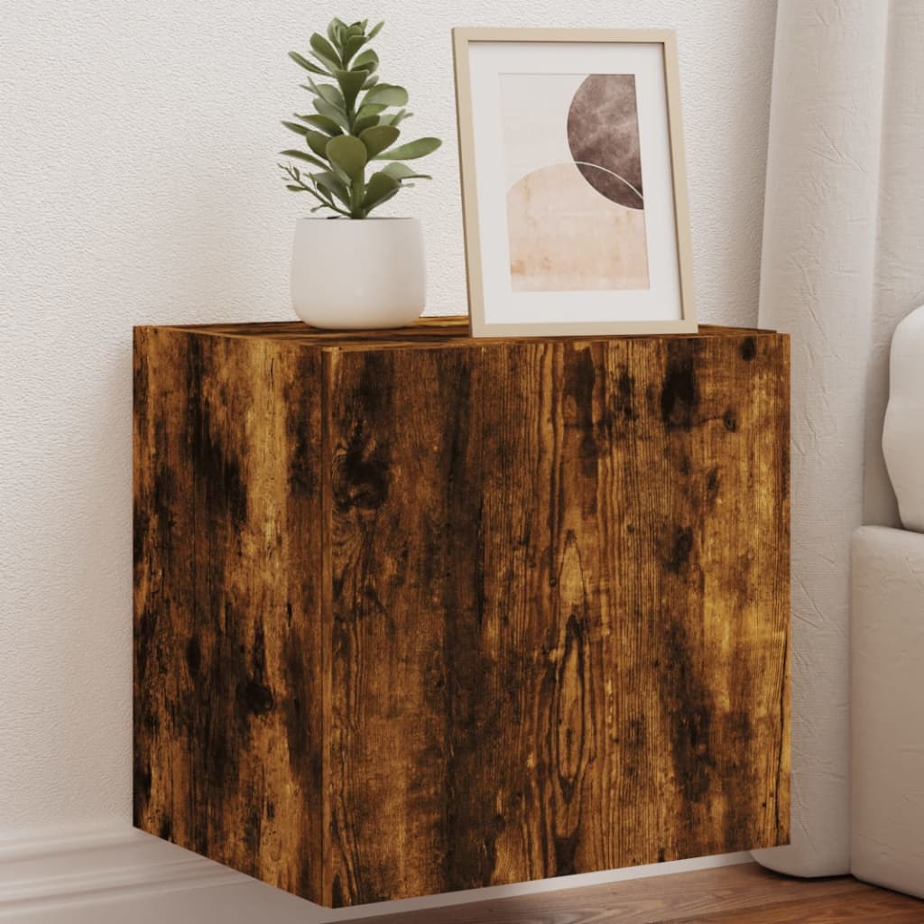 TV Wall Cabinet with LED Lights Smoked Oak 40.5x35x40 cm