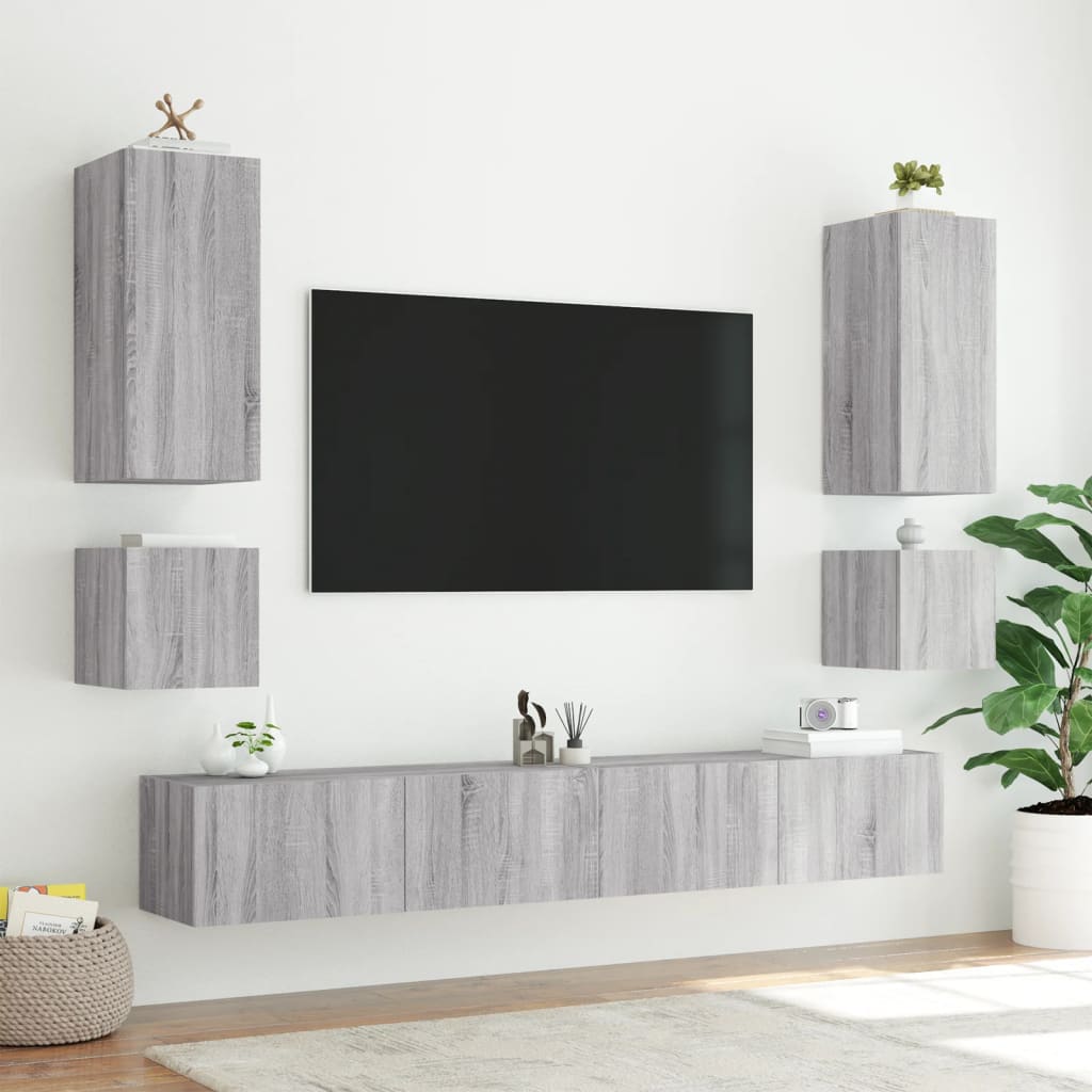 TV Wall Cabinets with LED Lights 2 pcs Grey Sonoma 40.5x35x40 cm