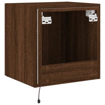 TV Wall Cabinet with LED Lights Brown Oak 40.5x35x40 cm