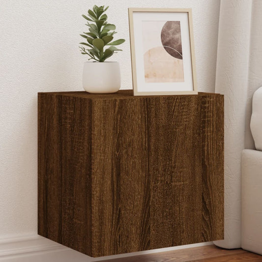 TV Wall Cabinet with LED Lights Brown Oak 40.5x35x40 cm