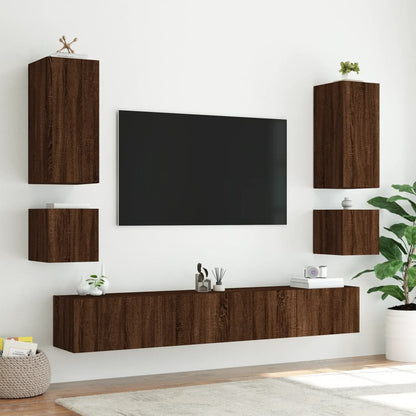 TV Wall Cabinets with LED Lights 2 pcs Brown Oak 40.5x35x40 cm