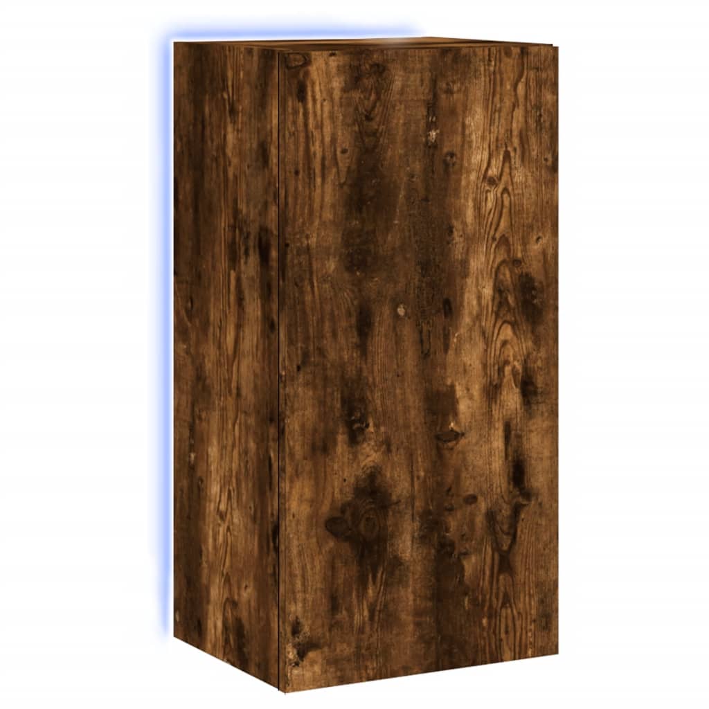 TV Wall Cabinet with LED Lights Smoked Oak 40.5x35x80 cm