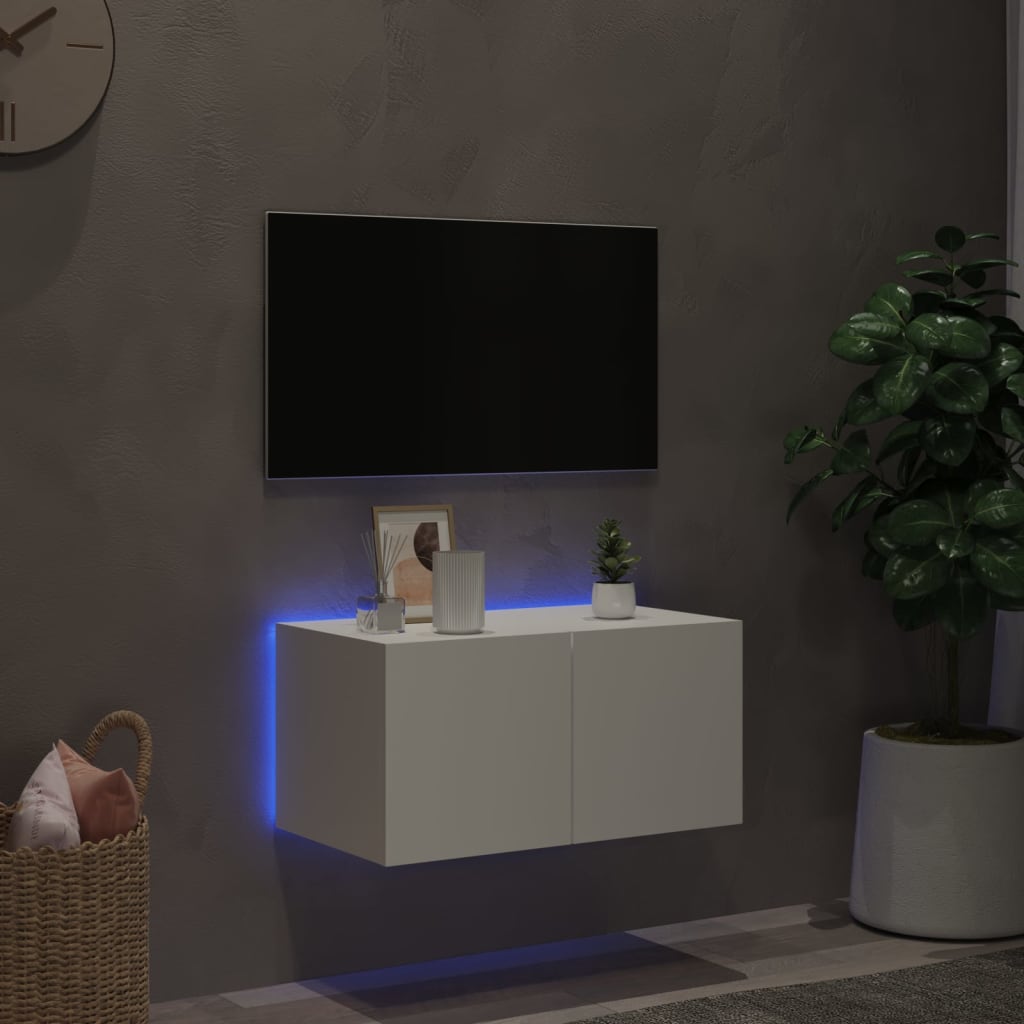 TV Wall Cabinet with LED Lights White 60x35x31 cm