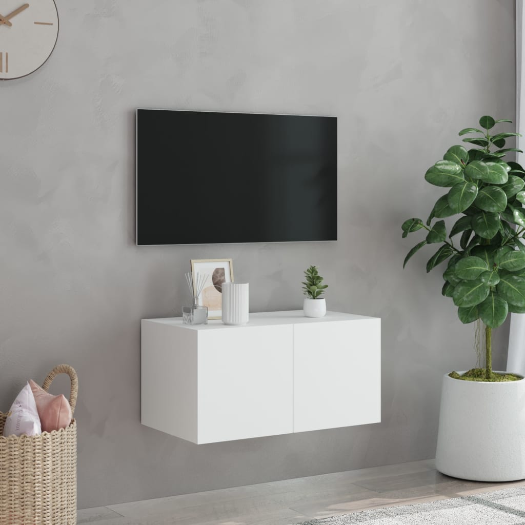 TV Wall Cabinet with LED Lights White 60x35x31 cm