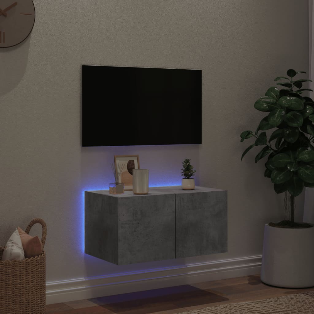 TV Wall Cabinet with LED Lights Concrete Grey 60x35x31 cm