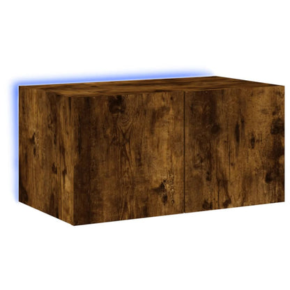 TV Wall Cabinet with LED Lights Smoked Oak 60x35x31 cm